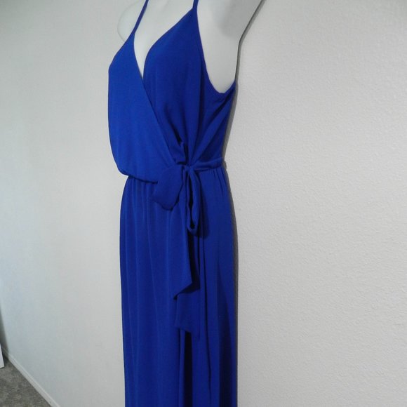 Scobe cobalt blue surplice wrap bodice long maxi dress - Picture 3 of 7